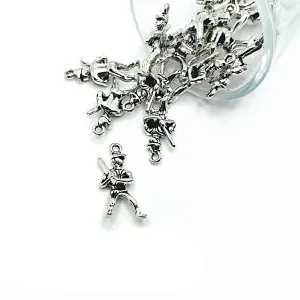 1, 4, 20 or 50 Pieces: Silver Baseball Player 3D Charms