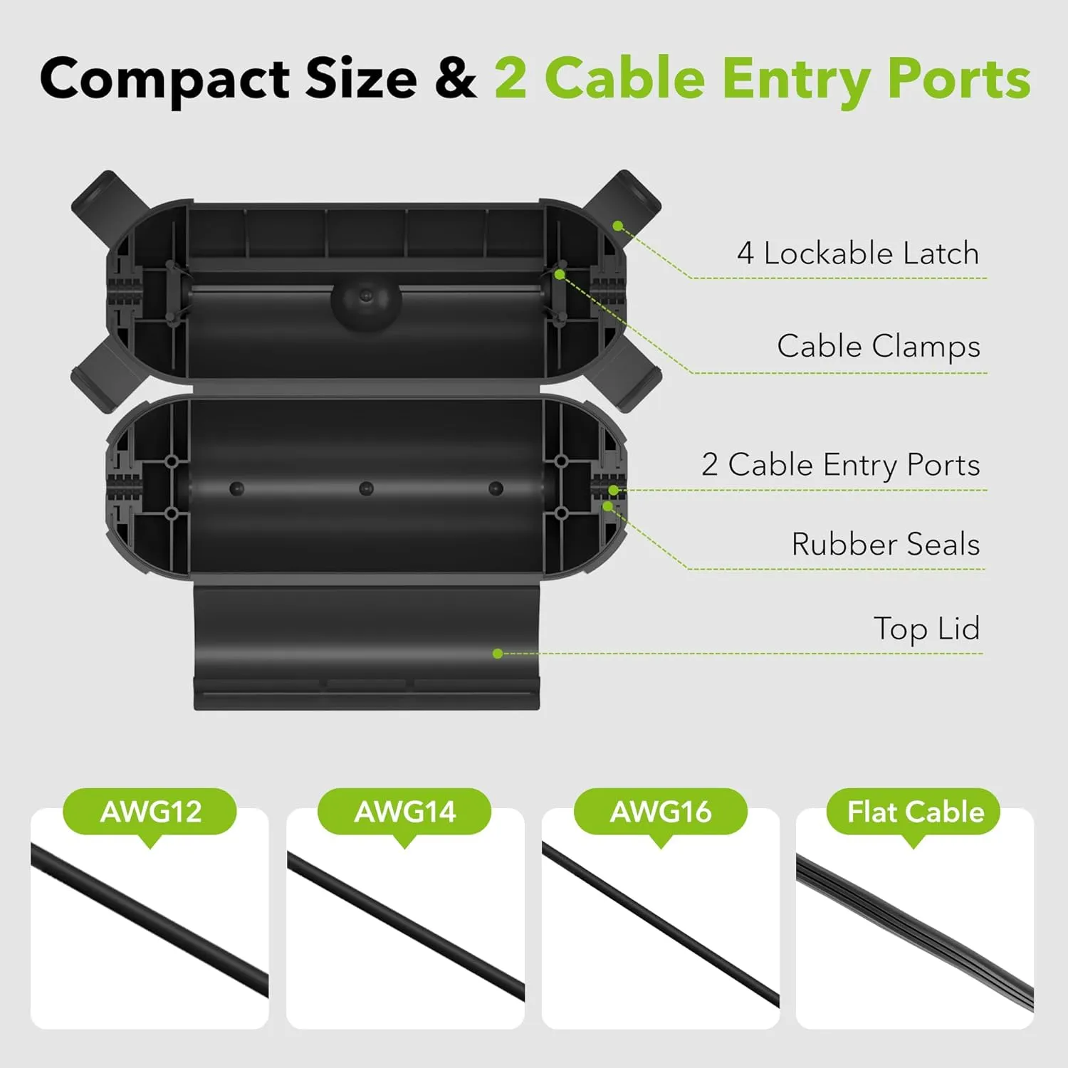 2 Pack Outdoor Extension Cord Safety Cover Waterproof, Weather Resistant Seal Housing with 4 Latches, Fits 12/14/16 AWG Extension Cord Protector Bn-link