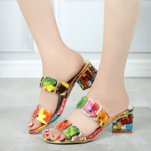 2020 New Summer Women Multi Colors Sandals Fashion High Heels Open Toe Beach Flip Flops Ladies Crystal Heels Shoes Woman XWT1893