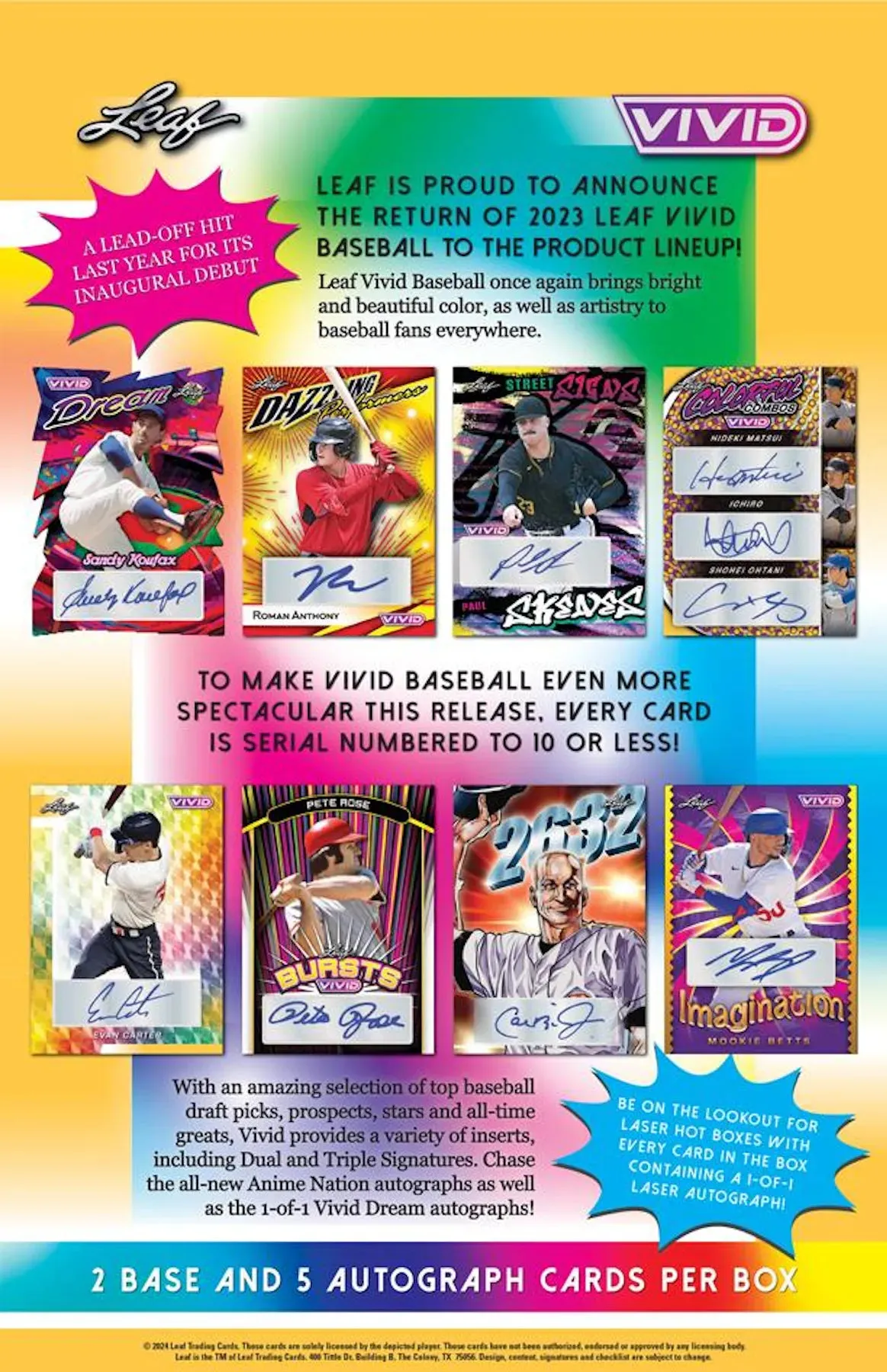 2023 Leaf Vivid Baseball Hobby Box 7 Cards per Box