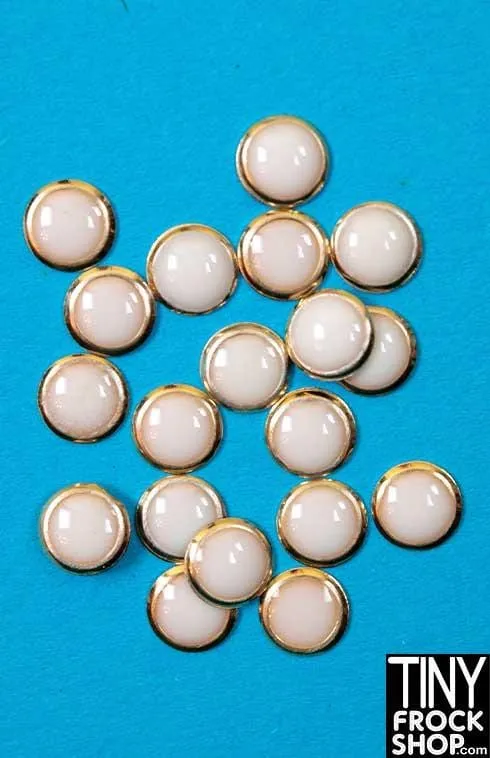 6mm - 12" Fashion Doll Mini Round High Quality Enamel and Gold Button Trim - Pack of 12