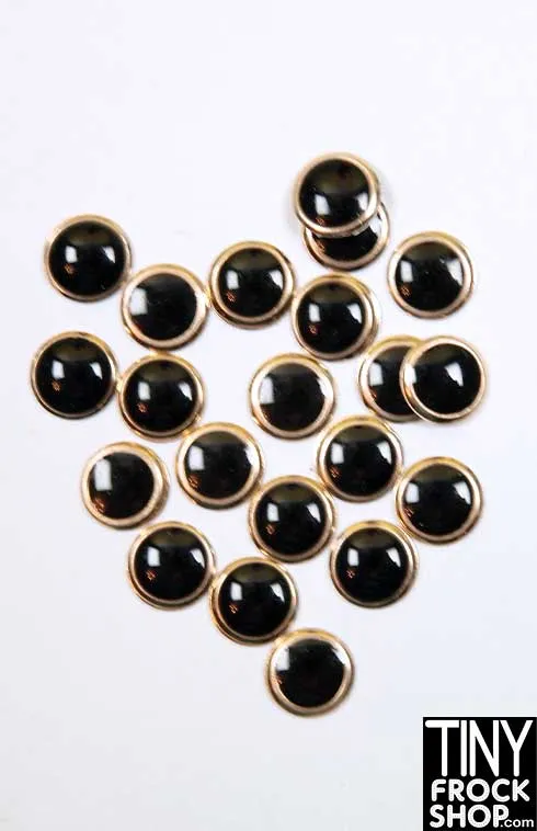 6mm - 12" Fashion Doll Mini Round High Quality Enamel and Gold Button Trim - Pack of 12