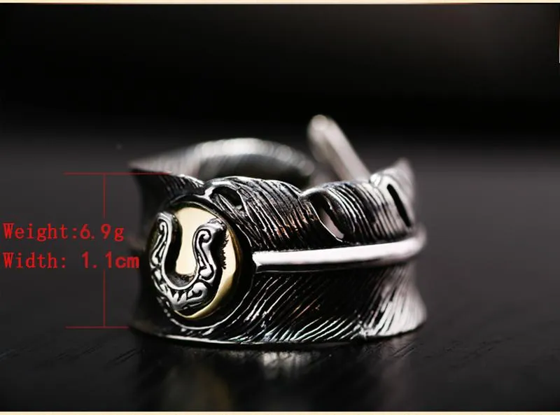 925 Sterling Silver Feather Vintage Retro Style High Quality Ring for Men