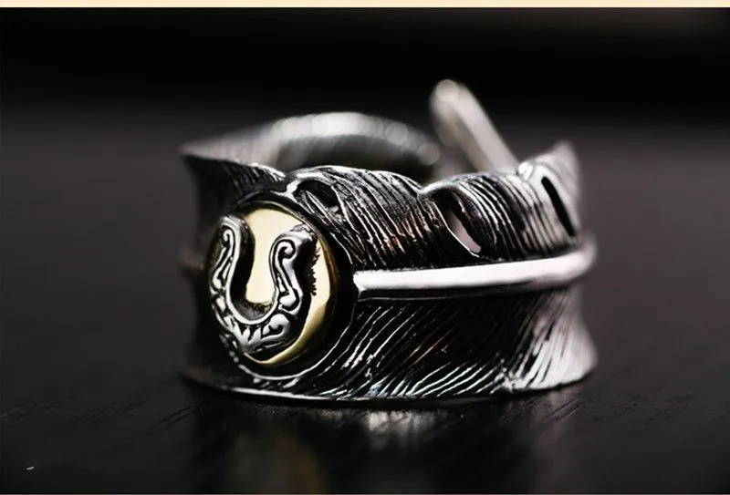 925 Sterling Silver Feather Vintage Retro Style High Quality Ring for Men