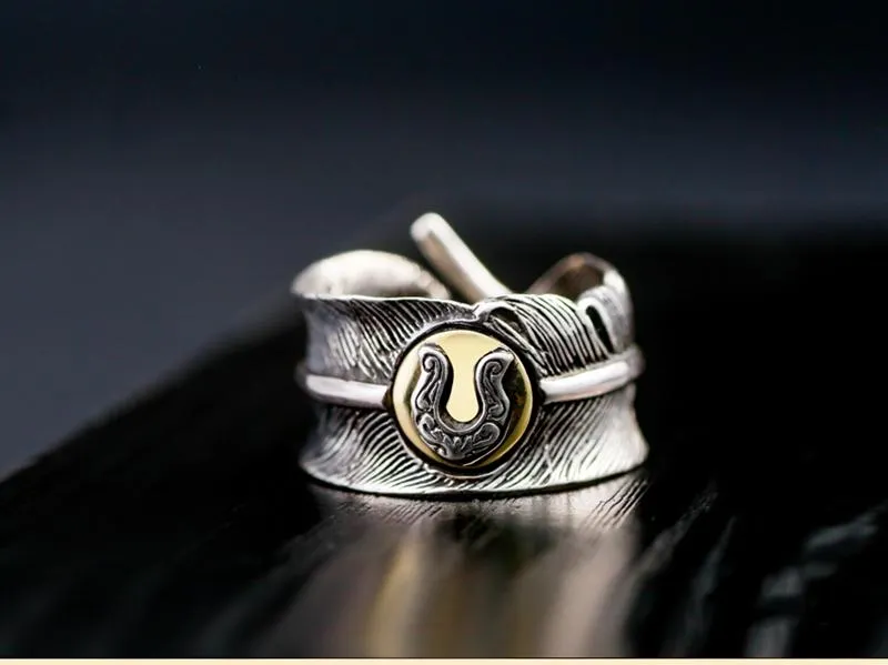 925 Sterling Silver Feather Vintage Retro Style High Quality Ring for Men