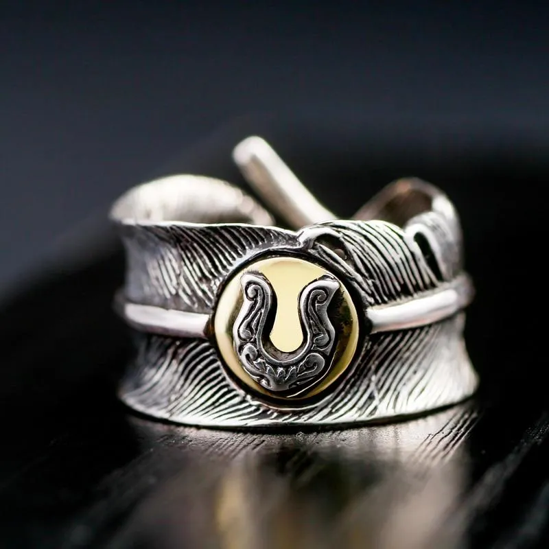 925 Sterling Silver Feather Vintage Retro Style High Quality Ring for Men