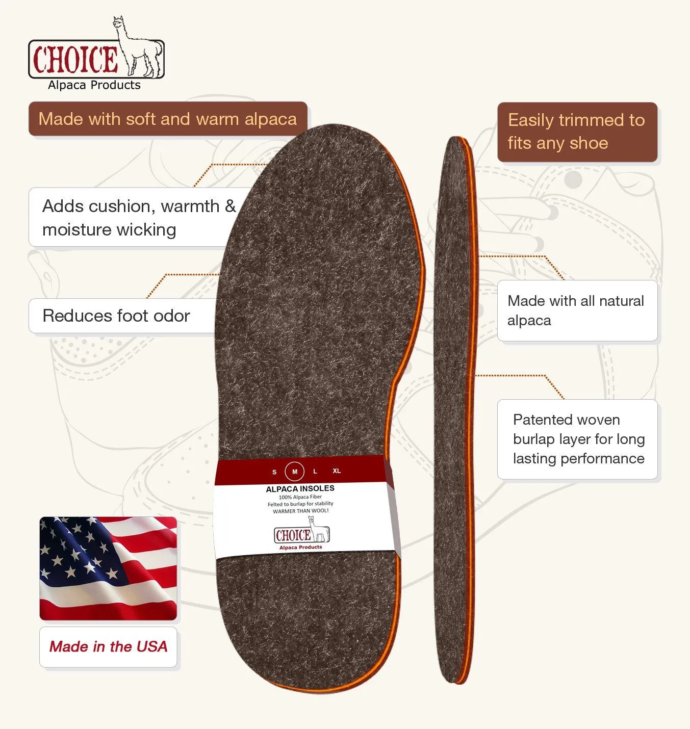 American Choice Alpaca Foot Warmers - Shoe Inserts - Insoles