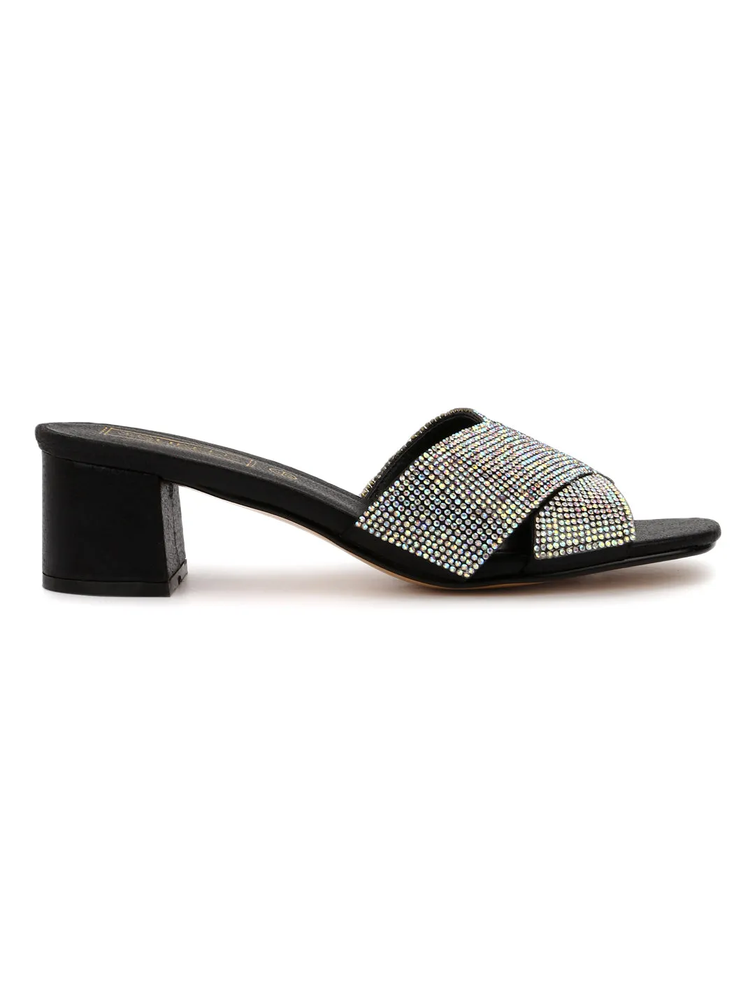 Black Metallic Crack Crossover Low Block Heels