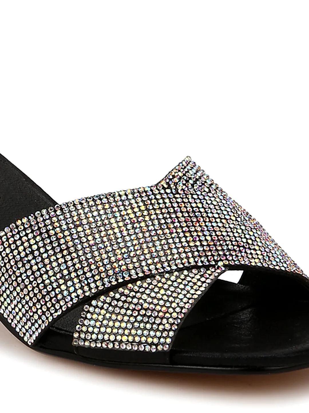 Black Metallic Crack Crossover Low Block Heels