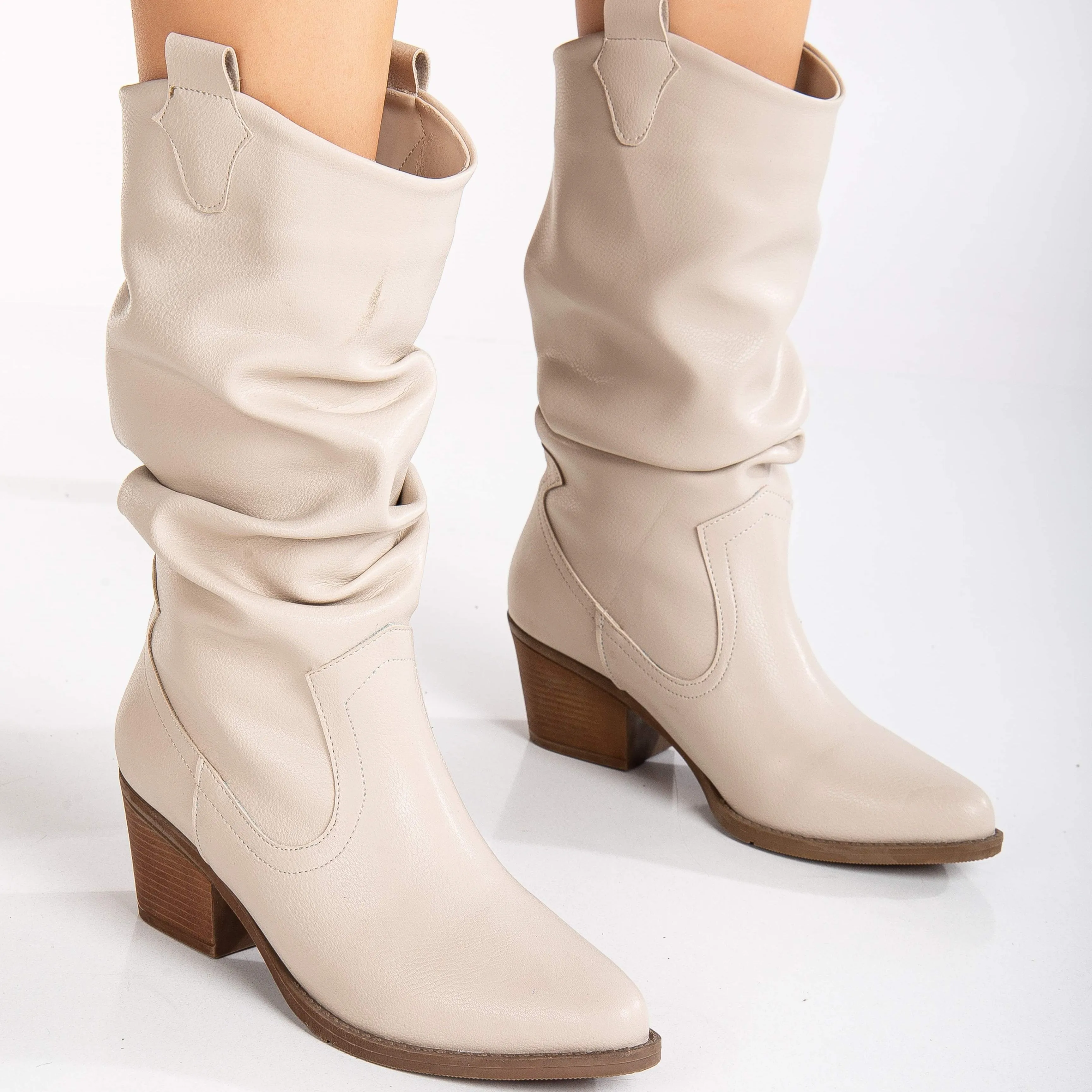 Bonnie - White Slouch Western Boots