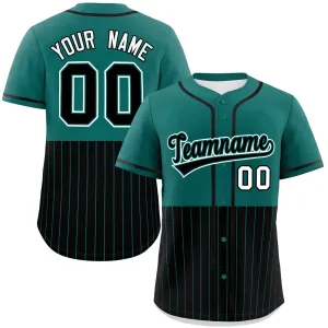 Custom Aqua Black Personalized Half Stripe Design Authentic Baseball Jersey