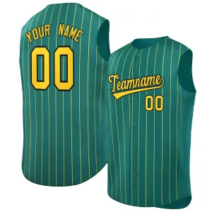 Custom Aqua Gold-Black Sleeveless Stripe Fashion Baseball Jersey