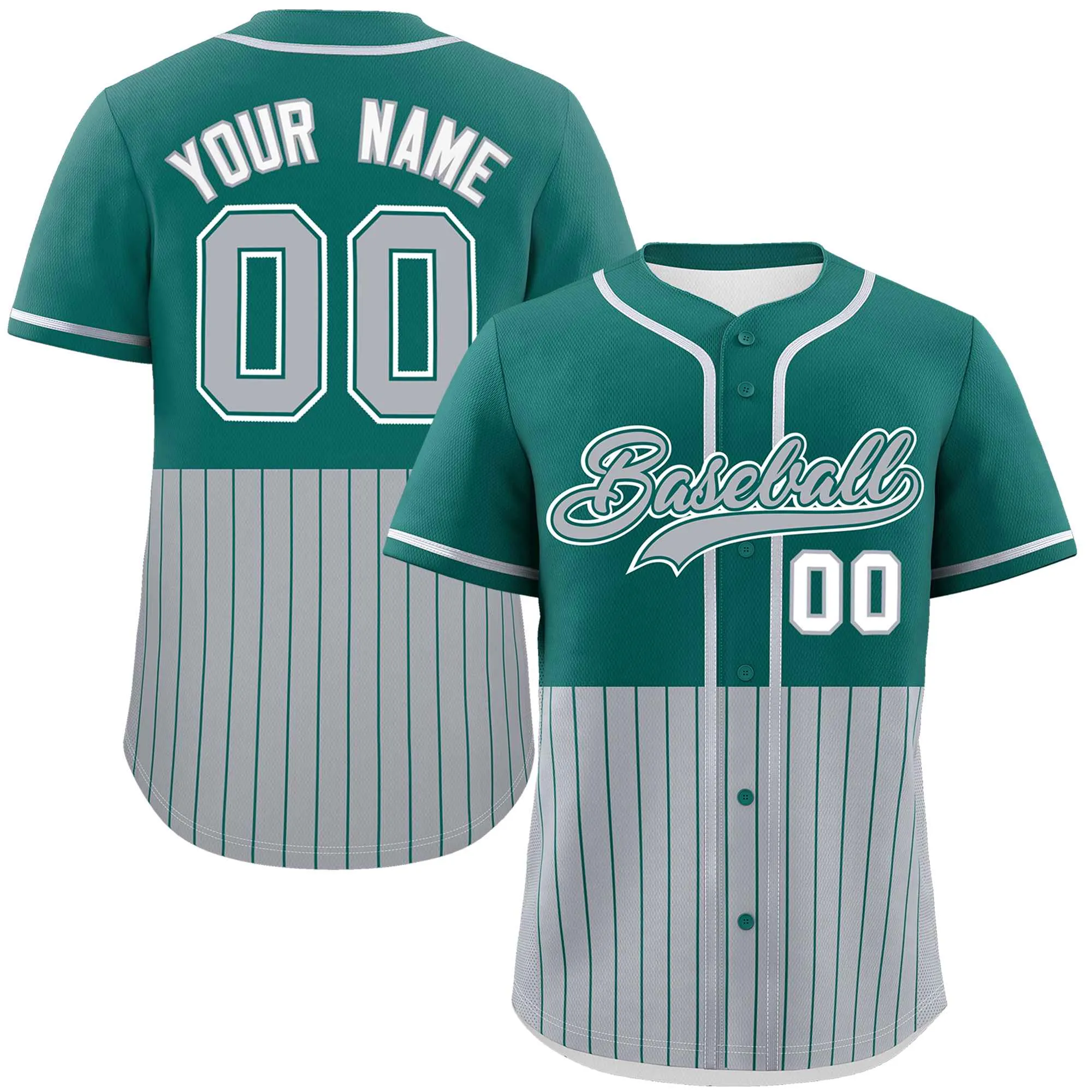 Custom Aqua Gray Personalized Half Stripe Design Authentic Baseball Jersey