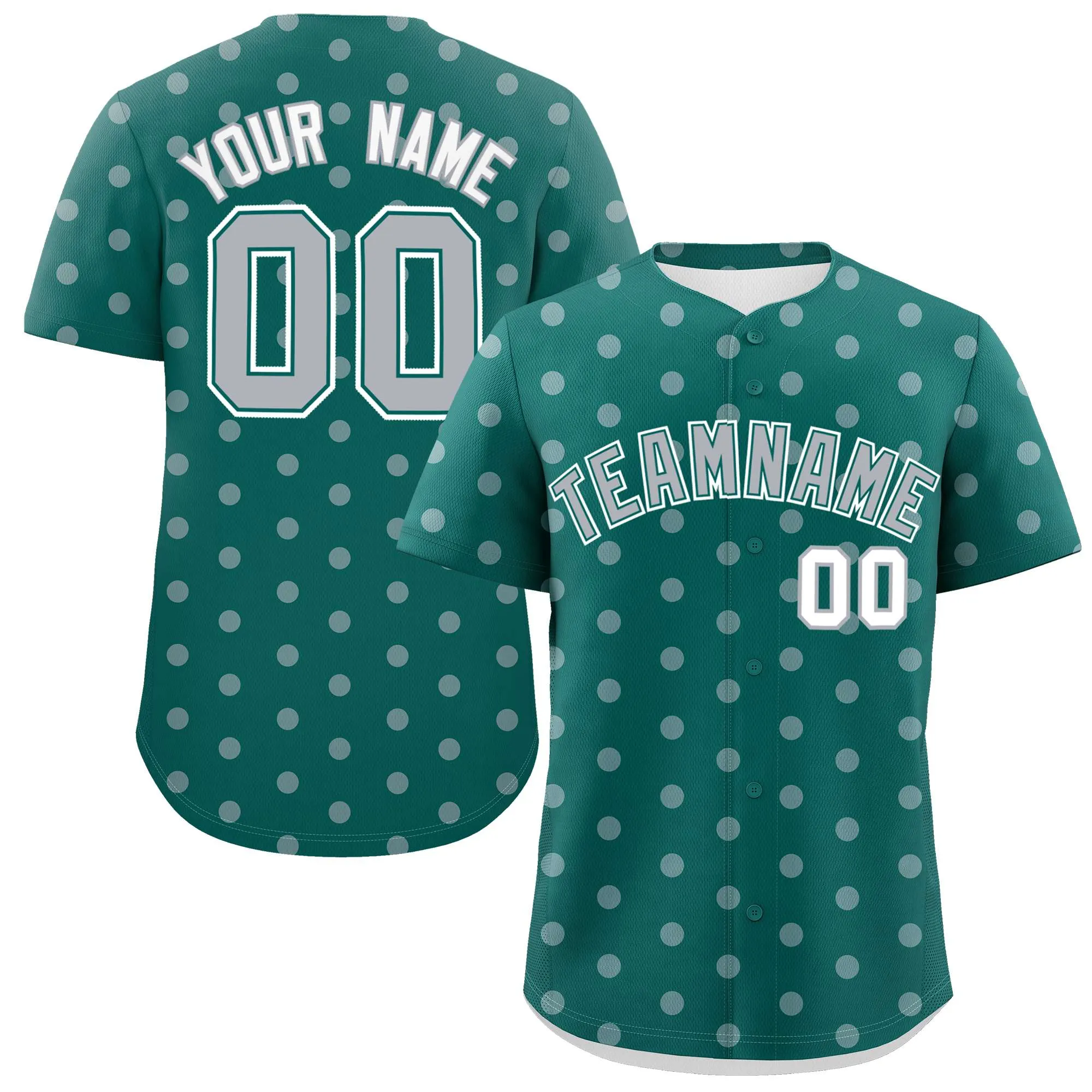 Custom Aqua Gray Personalized Polka Dot Graffiti Pattern Authentic Baseball Jersey