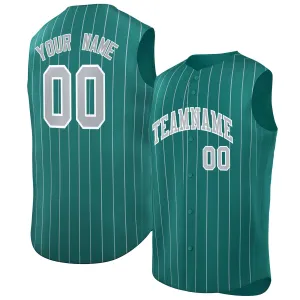 Custom Aqua Gray-White Sleeveless Stripe Fashion Baseball Jersey