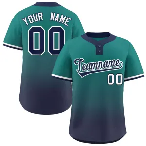 Custom Aqua Navy Navy-White Gradient Fashion Authentic Two-Button Baseball Jersey