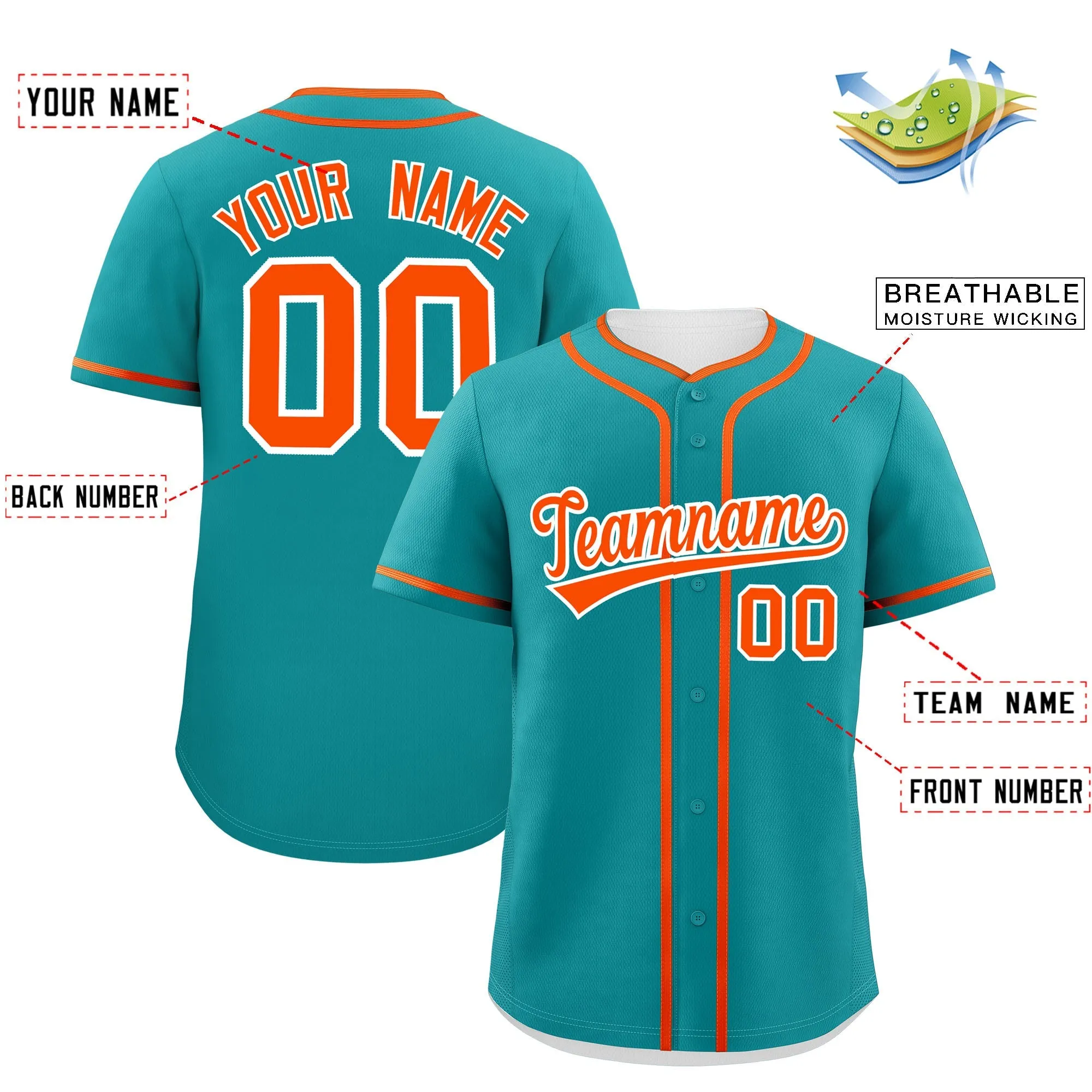 Custom Aqua Orange Personalized Classic Authentic Baseball Jersey