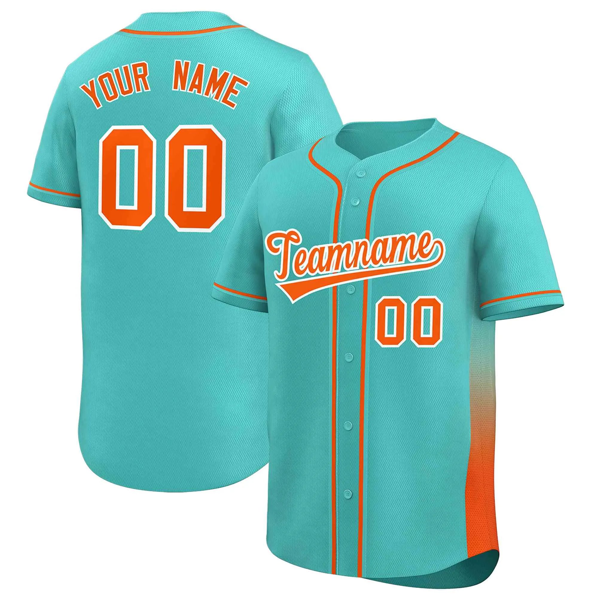 Custom Aqua Orange Personalized Gradient Side Design Authentic Baseball Jersey