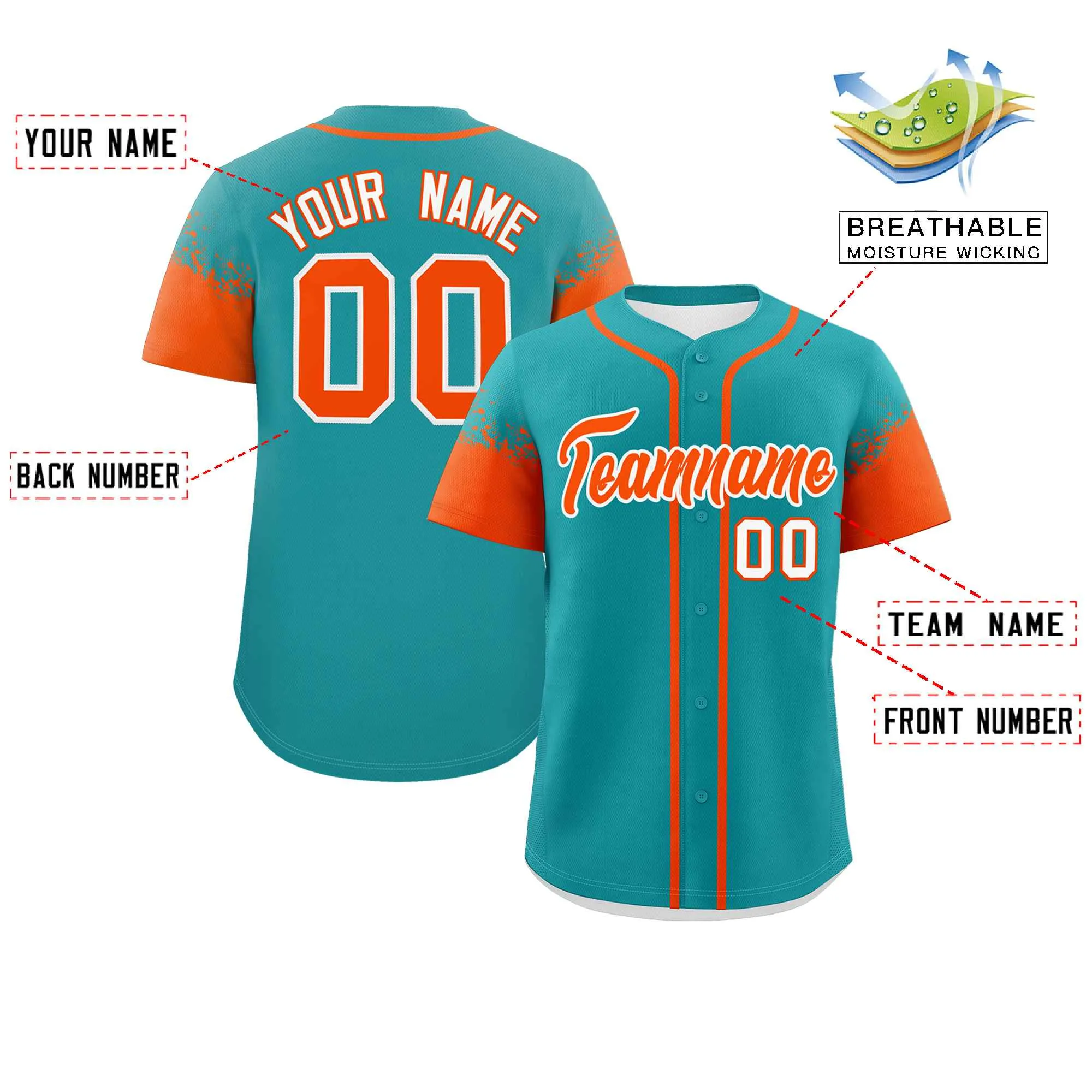 Custom Aqua Orange Personalized Raglan Sleeves Design Authentic Baseball Jersey