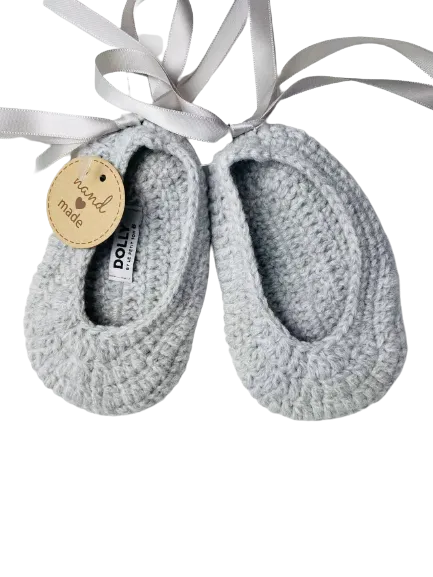 DOLLY by Le Petit Tom ® CROCHET BABY BALLERINAS silver grey