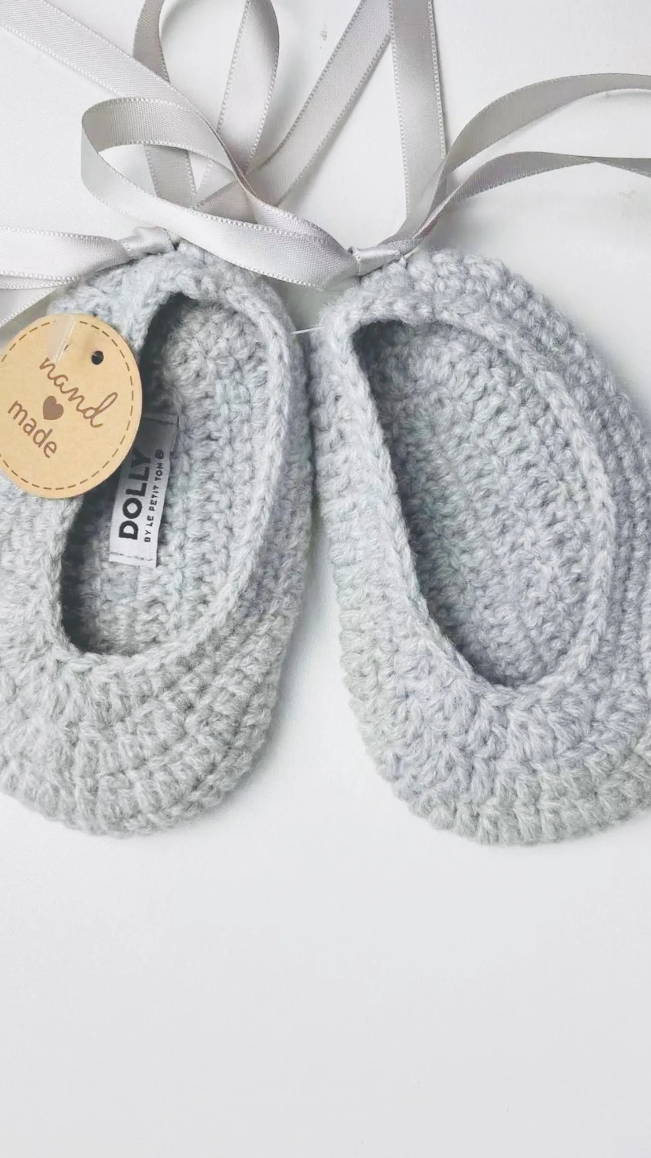 DOLLY by Le Petit Tom ® CROCHET BABY BALLERINAS silver grey