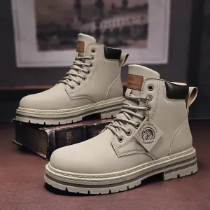 High Top Boots Men's Leather Shoes Fashion Motorcycle Ankle Boots