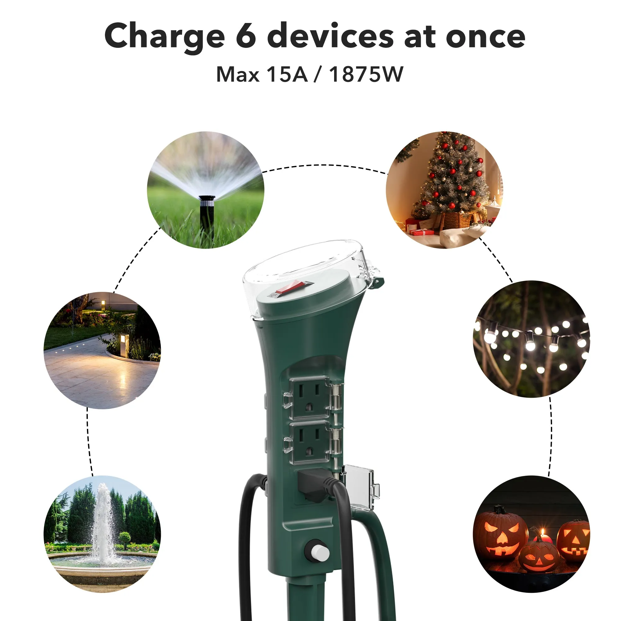 Outdoor Power Stake with 6 Outlets 6ft Extension Cord Overload Protection Weatherproof BN-LINK