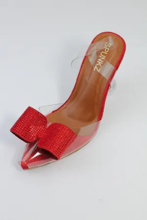 Red Romeo Crystal Embellished Shiny Bow Pointed Toe Heels