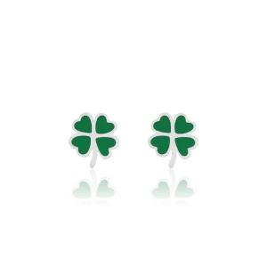 Silver coloured/green stud earrings with a green clover