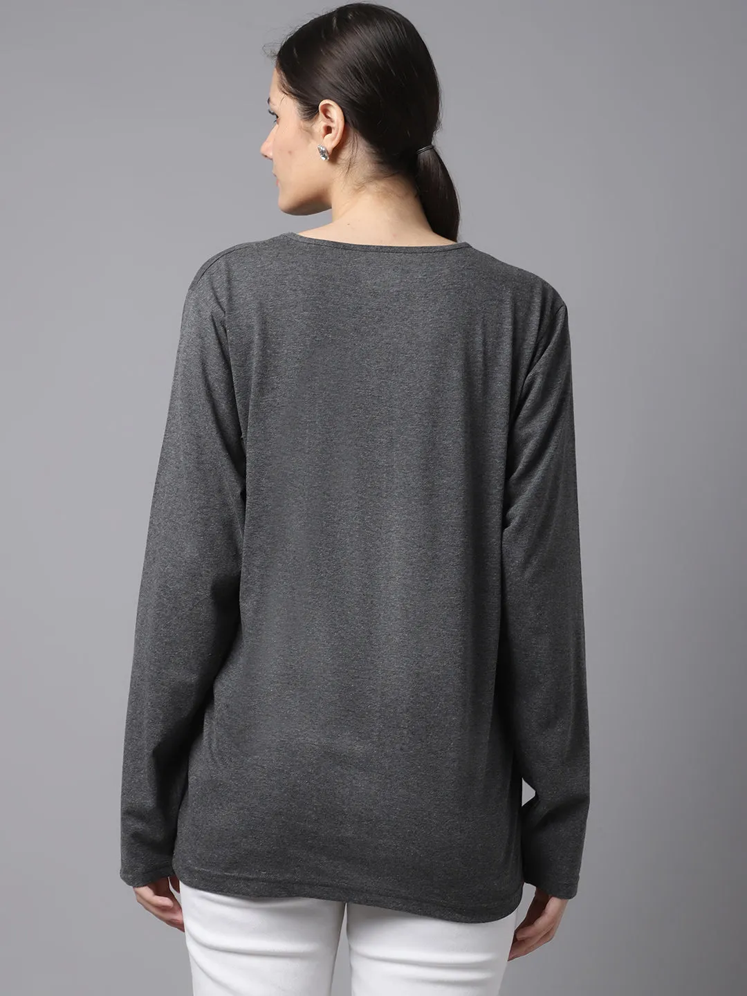 Vimal Jonney Cotton Anthracite FullSleeve T-Shirt For Women