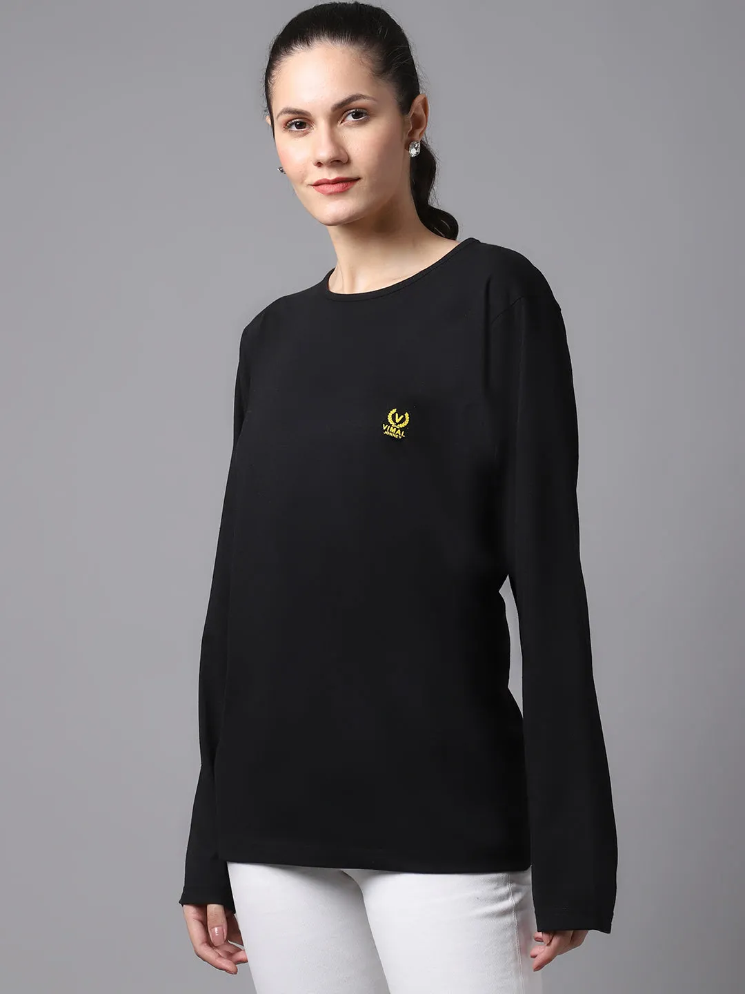 Vimal Jonney Cotton Black FullSleeve T-Shirt For Women