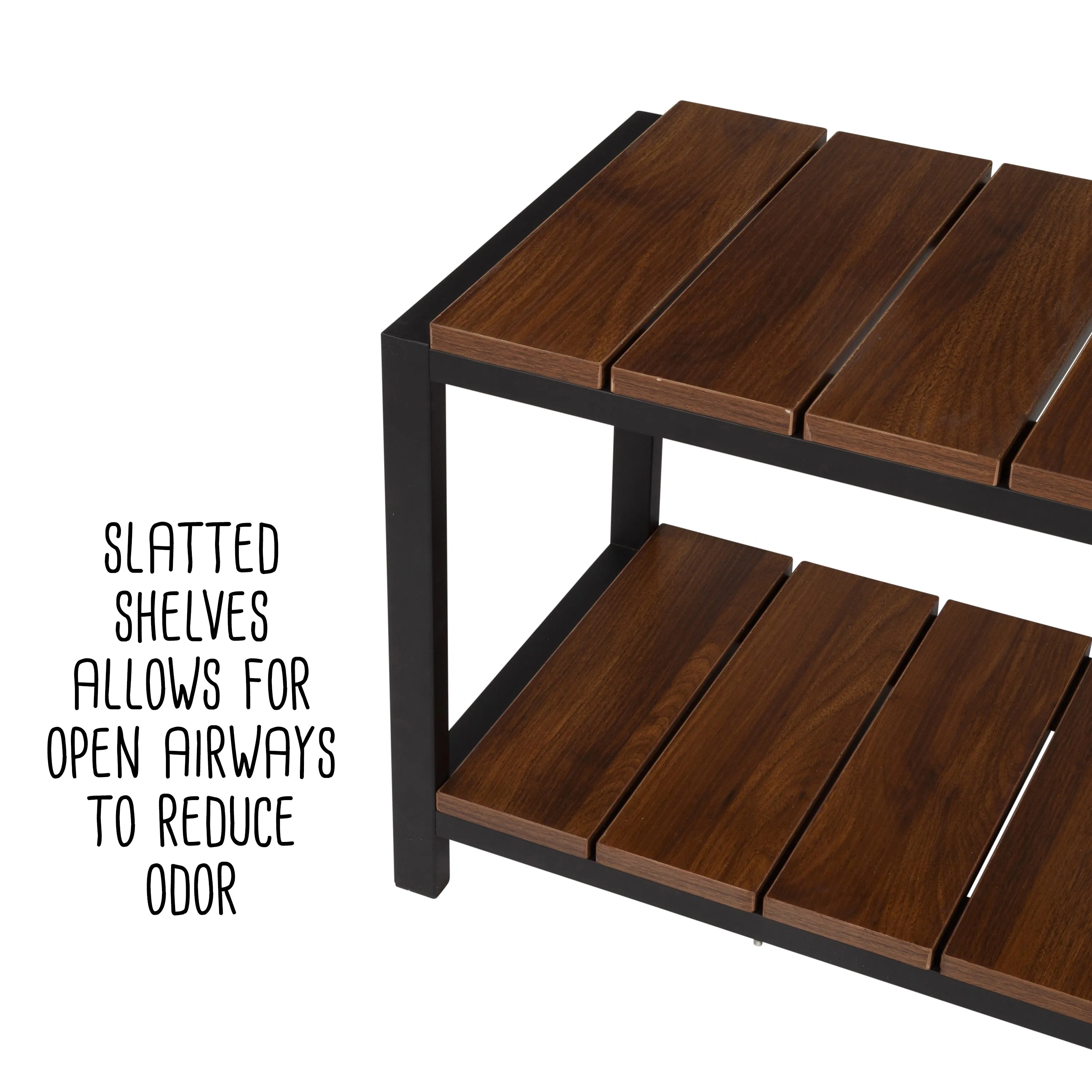 Walnut/Black 2-Tier Shoe Storage Bench