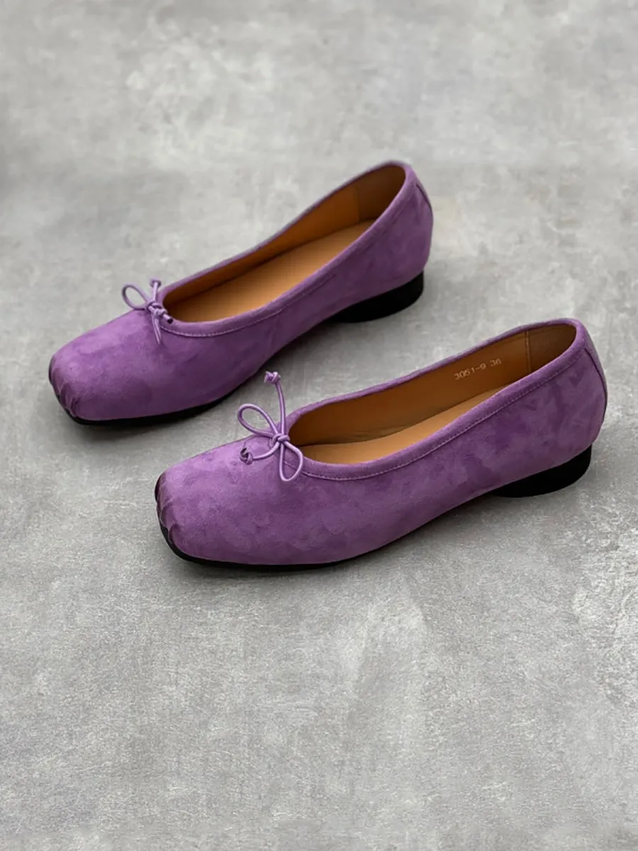 Women Artsy Bowknot Genuine Leather Ballet Low Heel Shoes