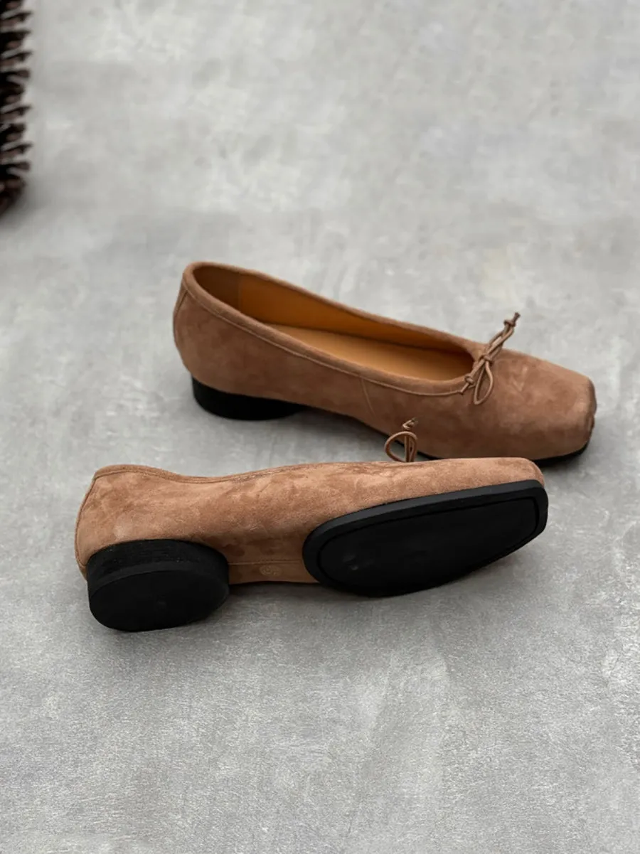 Women Artsy Bowknot Genuine Leather Ballet Low Heel Shoes