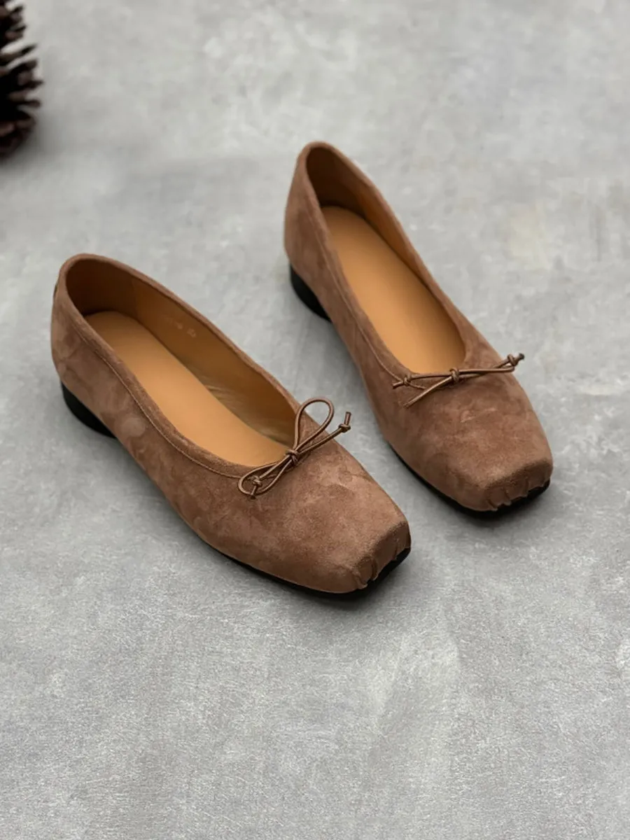 Women Artsy Bowknot Genuine Leather Ballet Low Heel Shoes