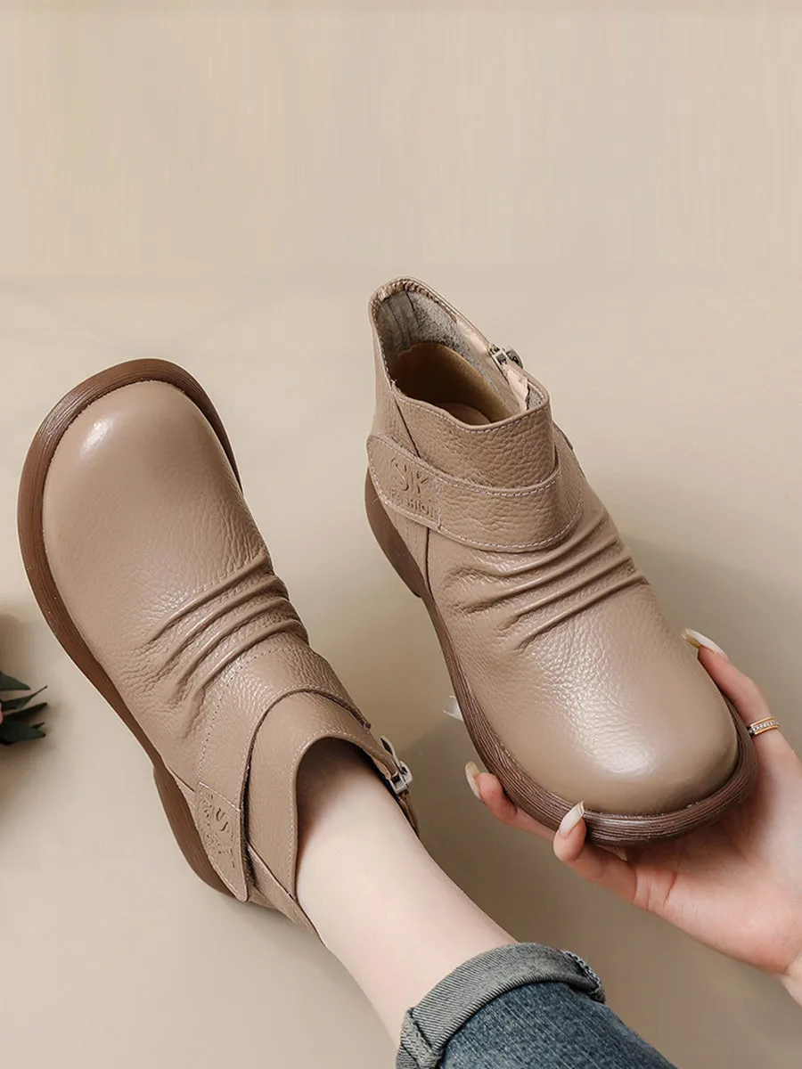 Women Autumn Solid Genuine Leather Low Heel Boots