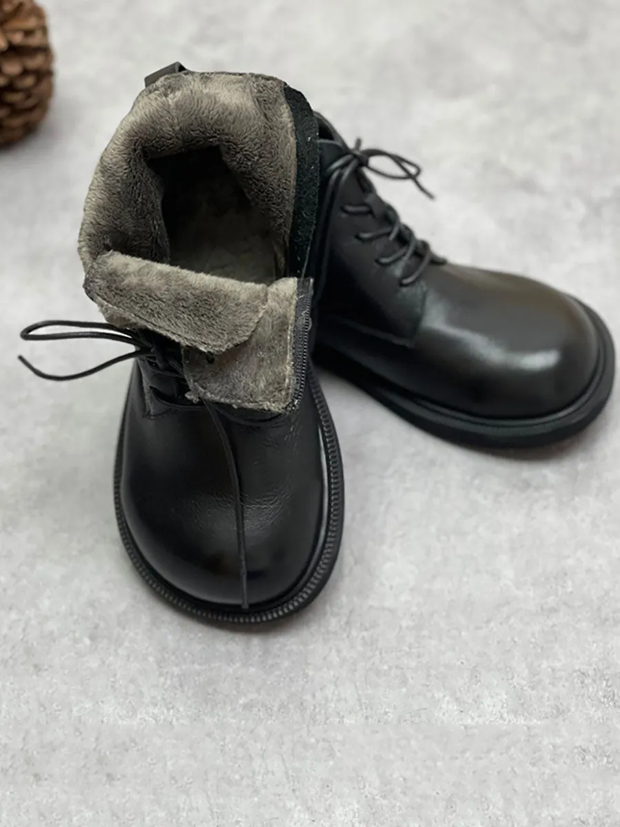 Women Autumn Solid Strap Zipper Genuine Leather Boots